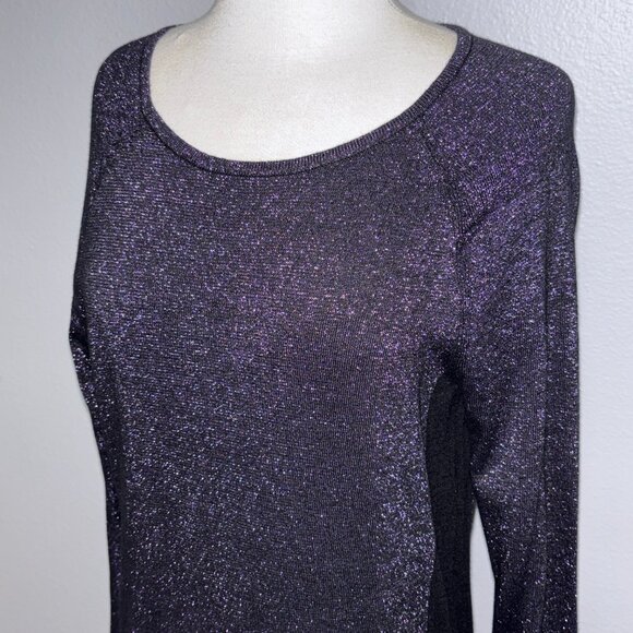 Chico’s Weekends Purple Glitter Knit Top Size 0 Long Sleeve Scoop Neck Sparkle - Picture 3 of 12